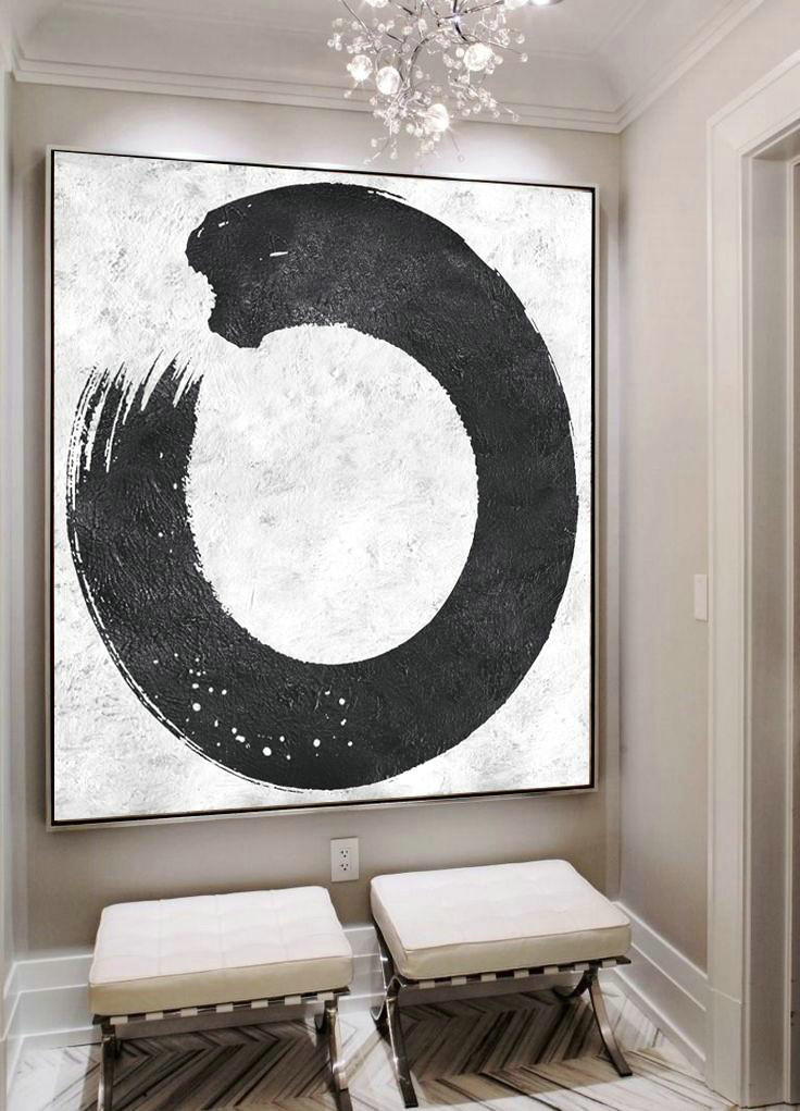 Extra Large Abstract Painting On Canvas,Oversized Minimal Black And White Painting - Modern Canvas Art